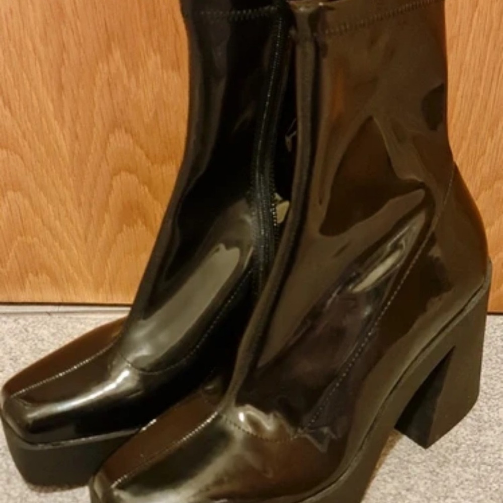 Primark Black Patent Platform Ankle Booties